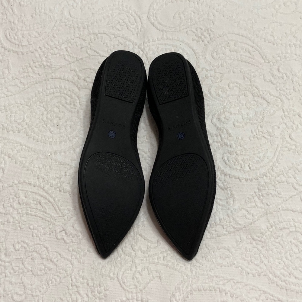 Rothy's Black Pointed Knit Flats with Blue Trim - Picture 7 of 8